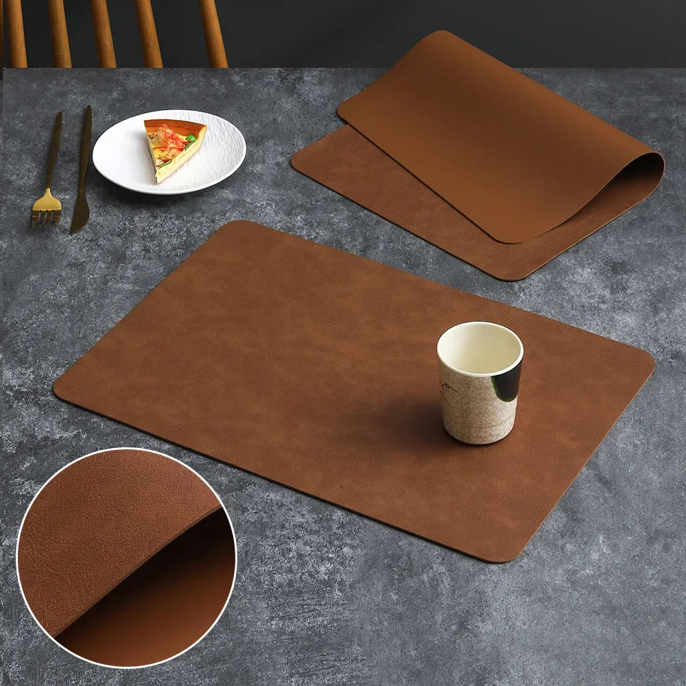 1pc Square Cowhide Patterned Placemat PU Leather Double-layer Front and Back Dual Color Household Hotel Dining Table Decor Mat