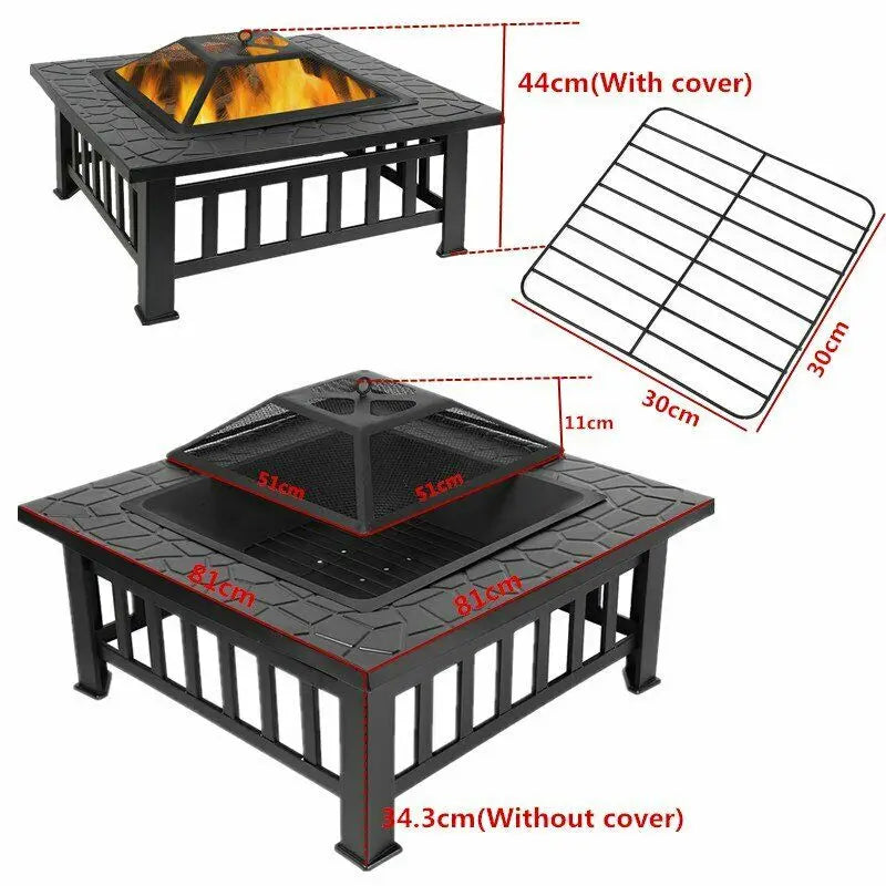 32'' Outdoor Fire Pit,Fireplaces,Wood Burning BBQ Table,Patio Garden Camping Stove with Stainless Steel Grill