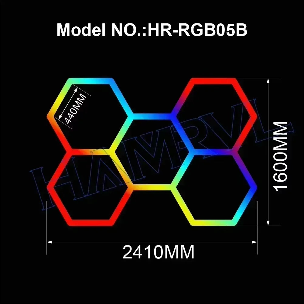 RGB Hexagon LED Garage Light - Hexagon panel light with multi changing music synchronization suitable for gym gaming room party