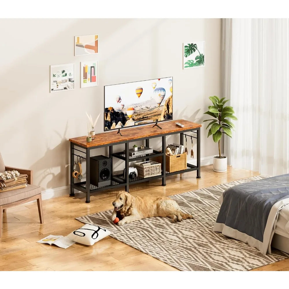 TV Stand for TVs up to 55 Inch, Entertainment Center with Open Storage , TV Media Console Table with Soundbar Shelf for