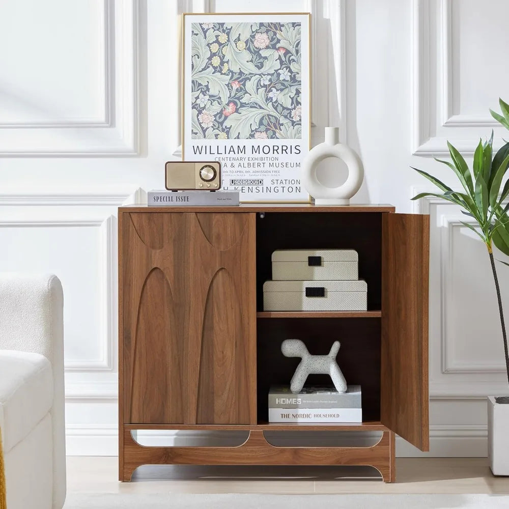 Sideboard Buffet Cabinet with Storage Set of 2, 63” Wide Mid Century Modern Wood Storage Cabinet with 4 Doors and Adjustable She