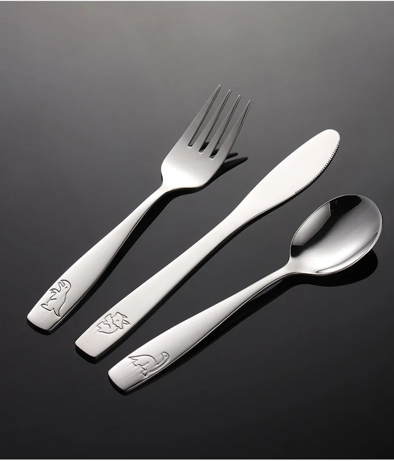 304 Stainless Steel Children's Tableware Set with Pieces Featuring Dinosaur Patterns, Affordable Including Knives Forks Spoons