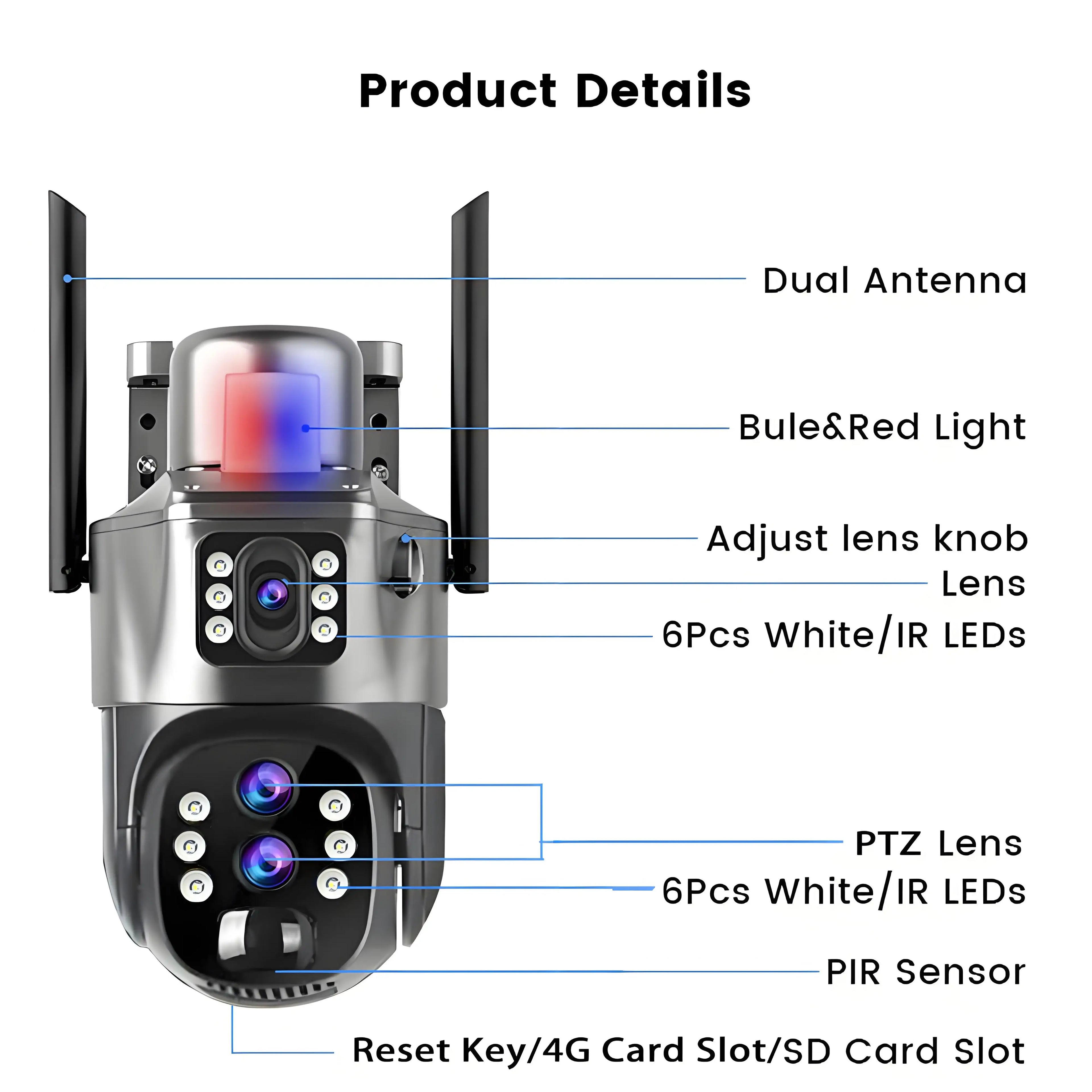 4G SIM Solar Security Camera – 12MP 6K Triple Lens PTZ (10× Zoom)