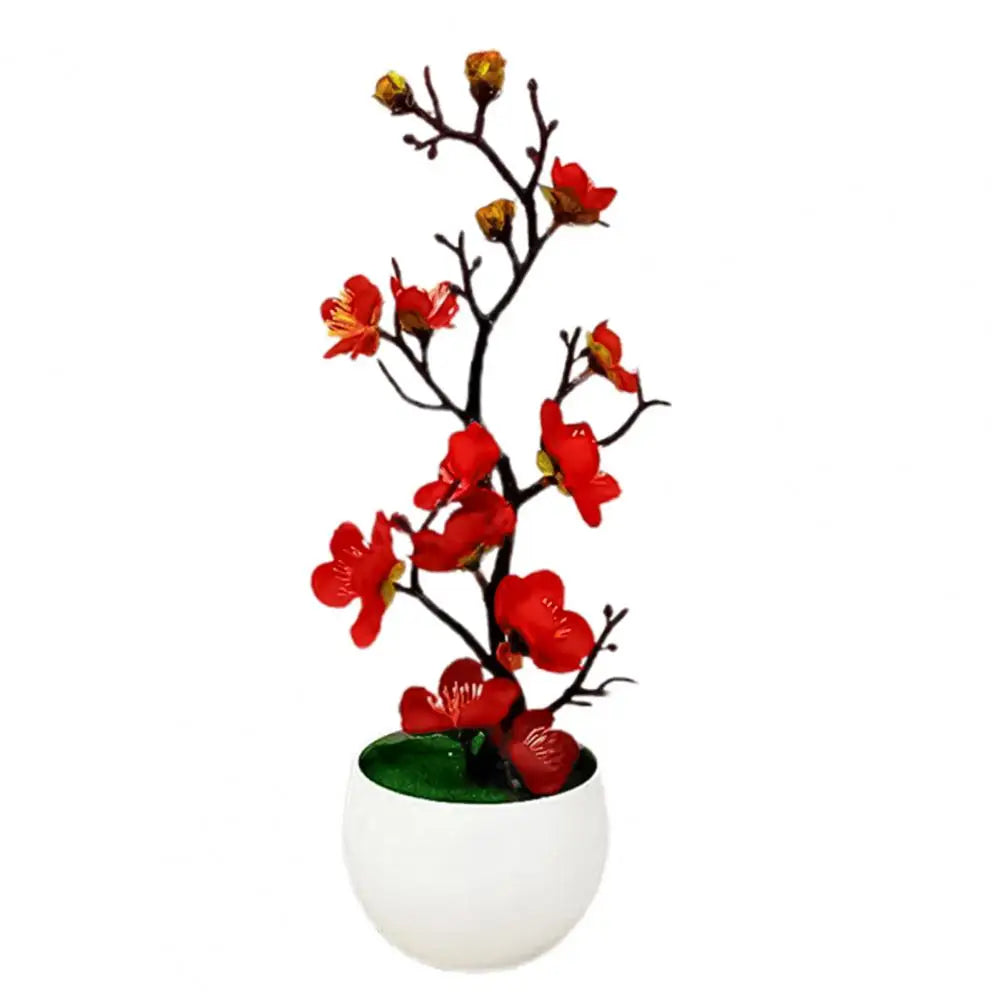 1pcs Bonsai Silk Flowers Plum Artificial Potted Plants Blossoms Simulation Winter Plum Branch Bonsai Wedding Home Room Decorate