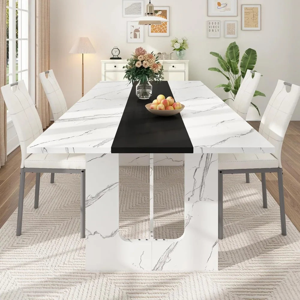 71 Inch Rectangular Dining Table for 6-8 People, Farmhouse Wood Kitchen Table with Wooden Legs, Farmhouse Center Kitchen Table f