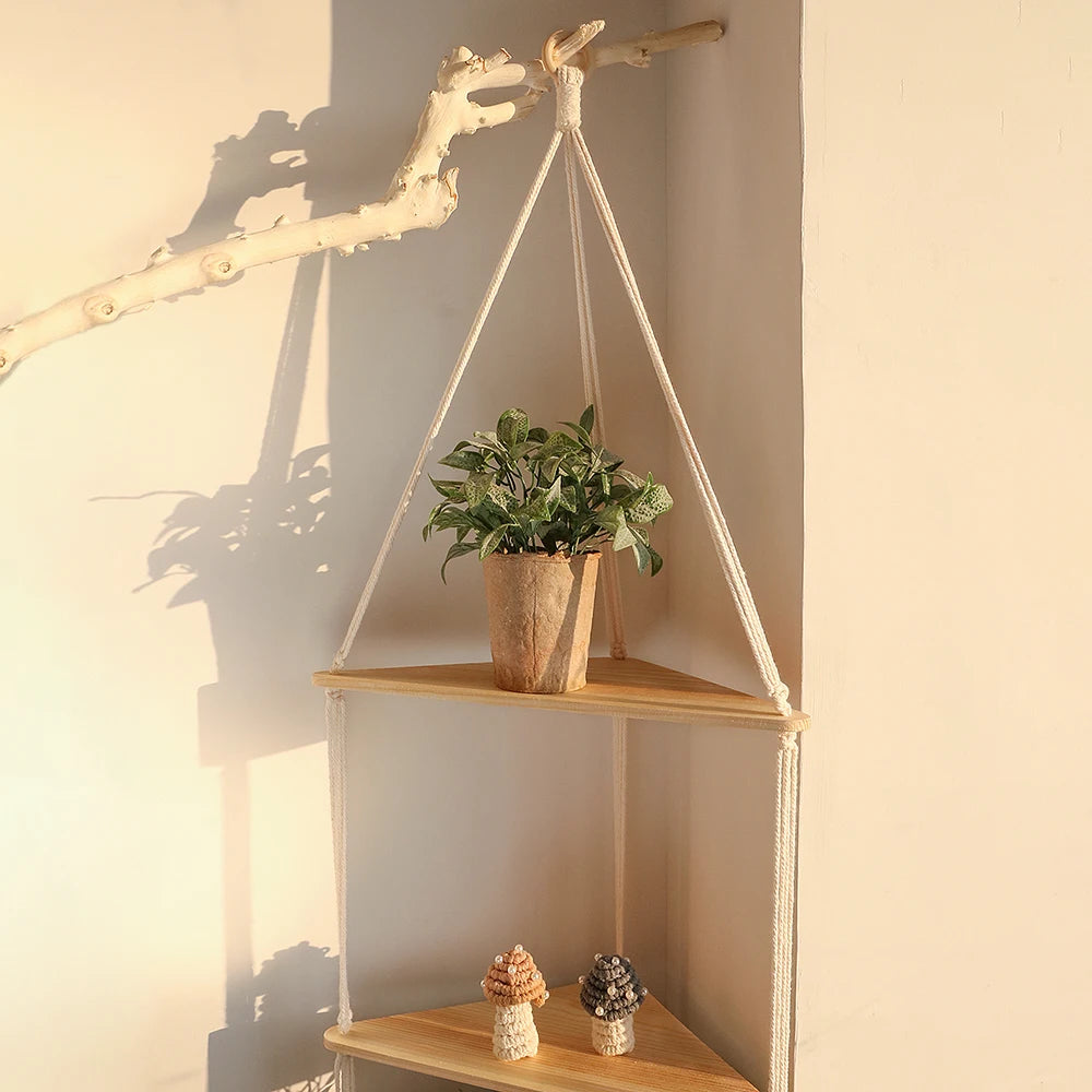 Wood Triangle Floating Corner Shelf – 1 / 2 / 3 Tier