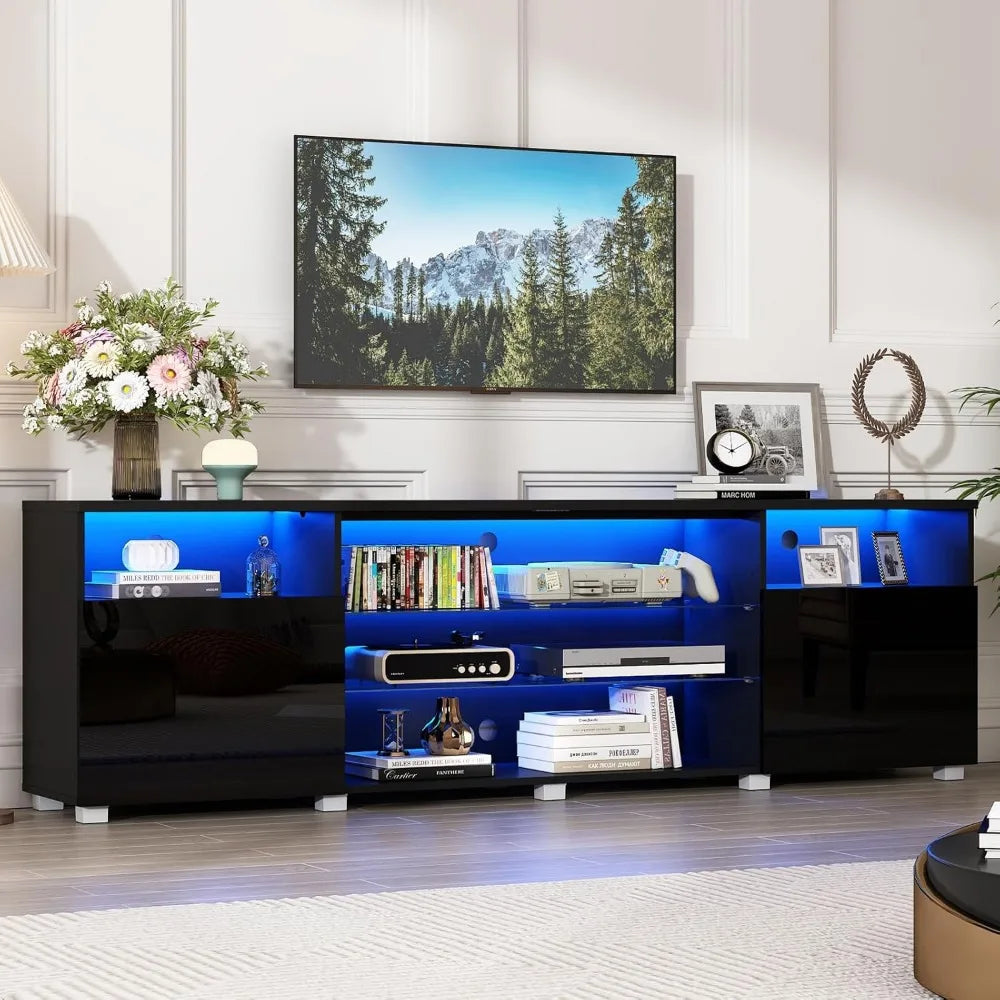 Modern LED 80.7 inch TV Stand for 80/85/90 inch TV,High Glossy TV Entertainment Center with Storage Drawer,TV Stan