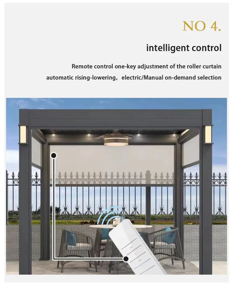 Electric Adjustable Bioclimatic Louvered Motorized Aluminous Waterproof Outdoor Living Garden Pergolas Gazebo Sunroom Pavilion