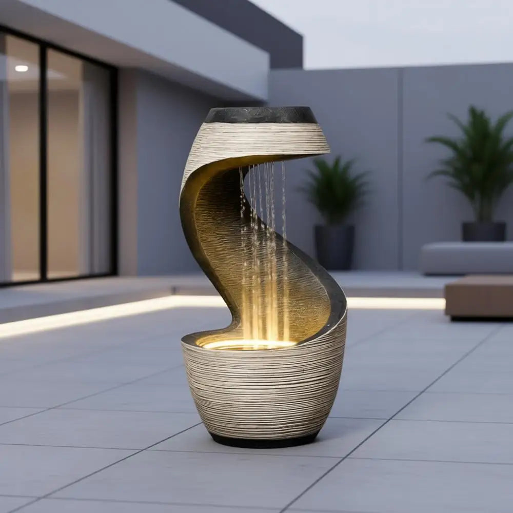 37 Tall S-Curve Rainfall Fountain with LED Light, Outdoor Garden Waterfall Feature for Patio and Yard
