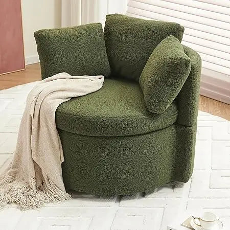 Oversized Swivel Barrel Accent Chair – Modern Bouclé Lounge Club Chair with Pillows
