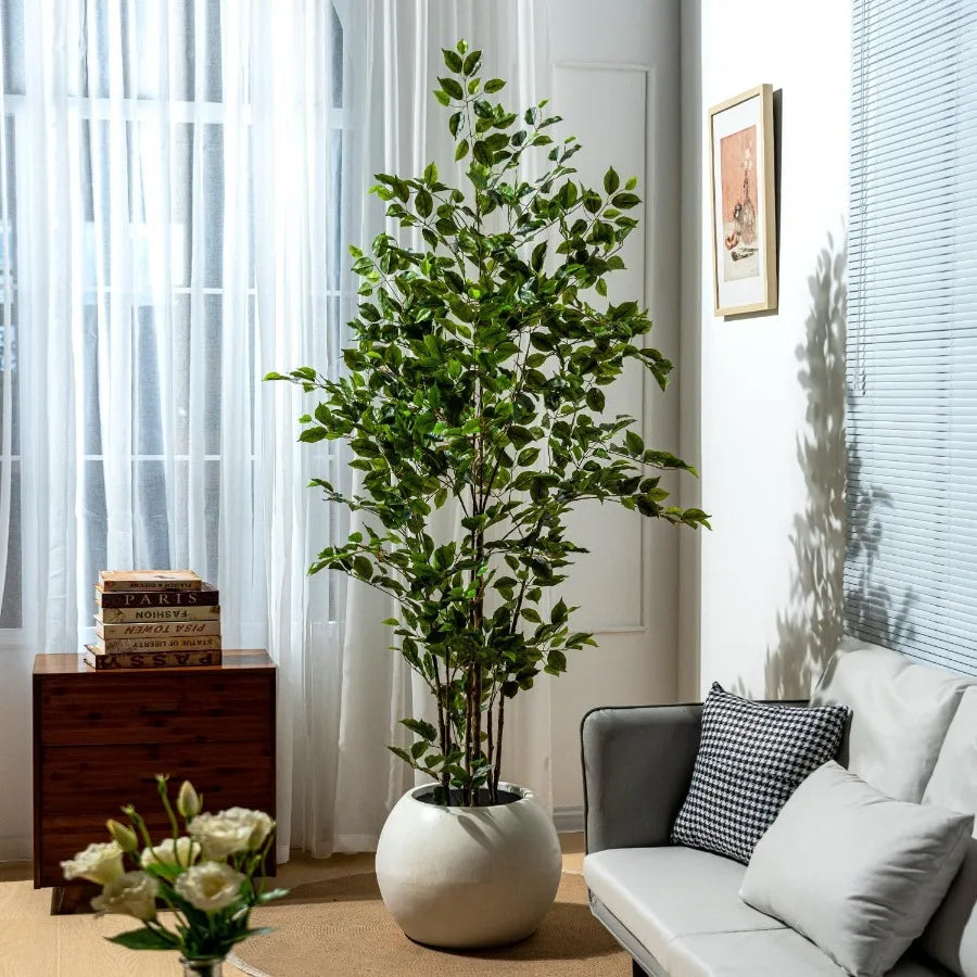 Artificial Ficus Tree Indoor 7ft Large Potted Faux Tree with Realistic Silk Leaves Trunk for Home Office Living Room Corner Dec