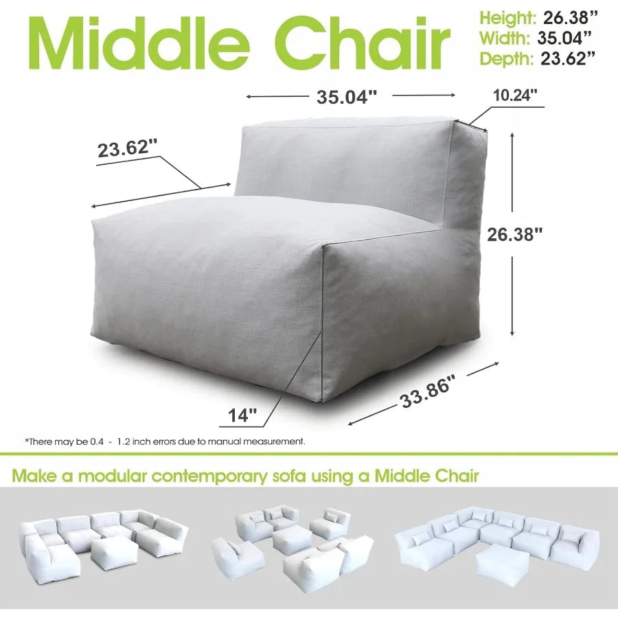 Modern Comfy Outdoor Patio Furniture Set with Bean Bag Corner Chair and Sectional Conversation Chair Featuring High Density Foa