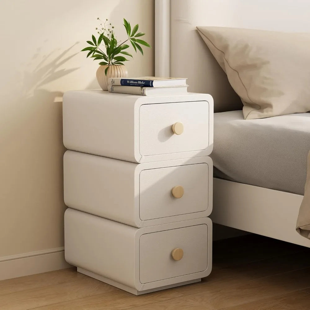 Narrow Nightstand with Drawers, Modern Nightstand for Bedroom, Dorm and Living Room.