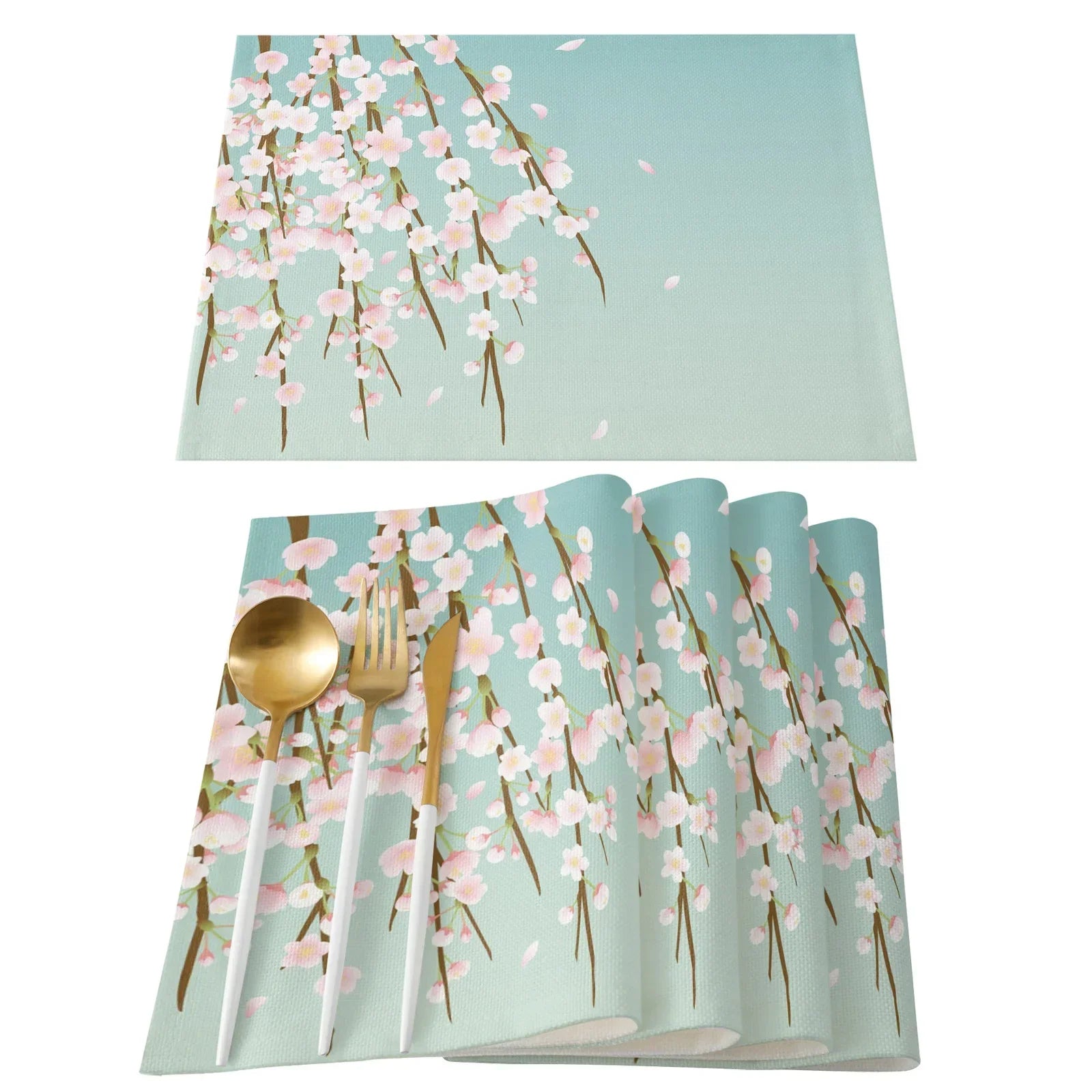 Japanese Cherry Blossom Pattern Table Mat Kitchen Decoration Placemat Table Napkin For Wedding Dining Accessories Table Mat 4PCS