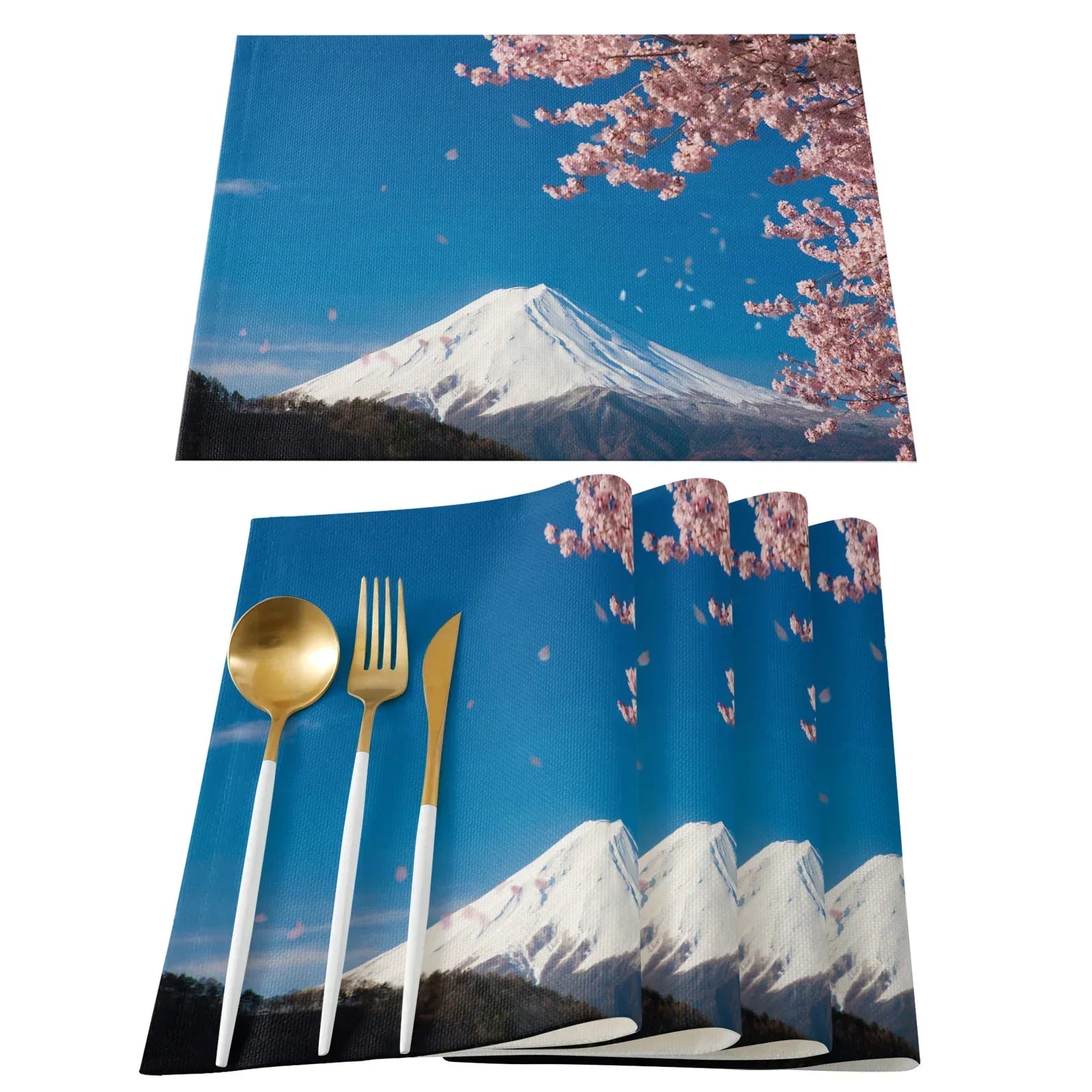 Japanese Cherry Blossom Pattern Table Mat Kitchen Decoration Placemat Table Napkin For Wedding Dining Accessories Table Mat 4PCS