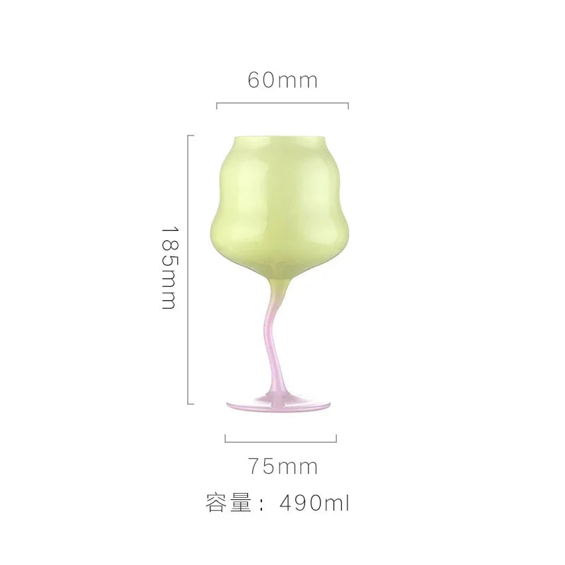 Cream Style High Footed Glass Cup Creative Colored Red Wine Glass Wine Glass Cocktail Glasses Liquor Container Home Drink Ware