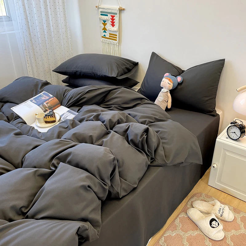 3-piece set of solid-color down duvet cover, bedding set (1 duvet cover +2 pillowcases, without core), soft and comfortable