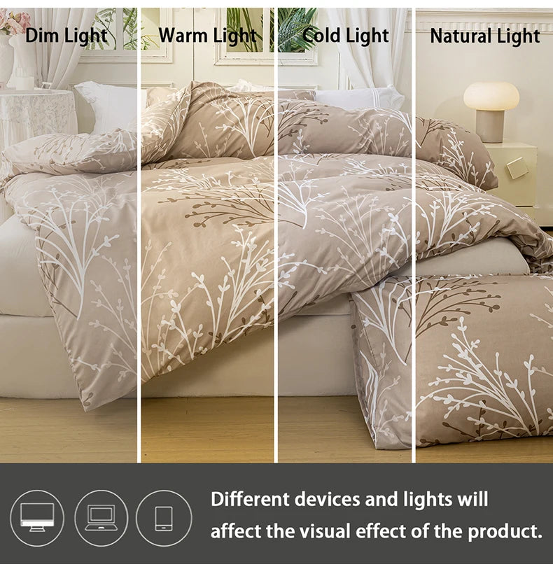 3pcs/set Leaf Floral Pattern Duvet Cover Set(1 Duvet Cover & 2 Pillowcase）Soft And Skin-Friendly Duvet Cover Bedding Set For Hom