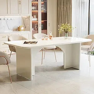 Large 63" Rectangular Dining Table for 4-6, Arch-Leg Design Kitchen Table for Dining