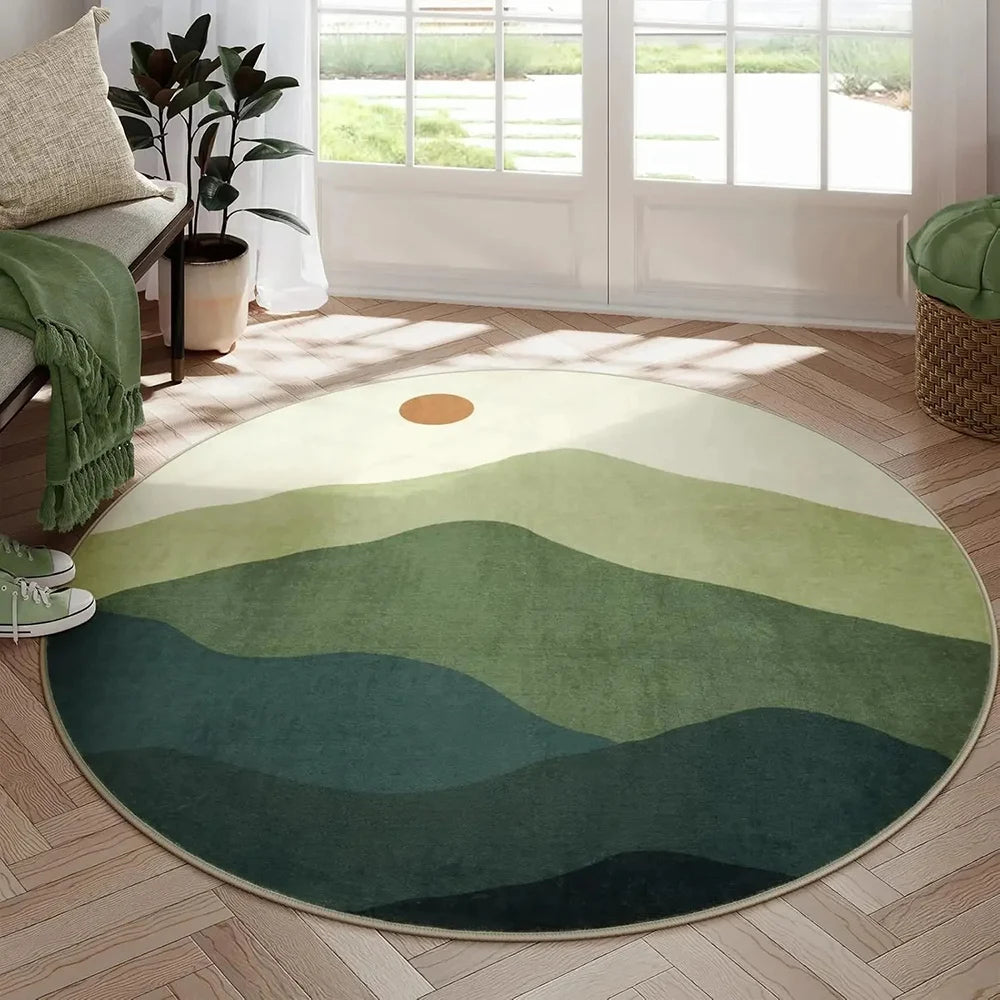 VIKAMA Faux Cashmere Carpet Simple Pattern Living Room Mat Bedroom Sofa Coffee Table Round Rug Non-Slip Washable Home Decor