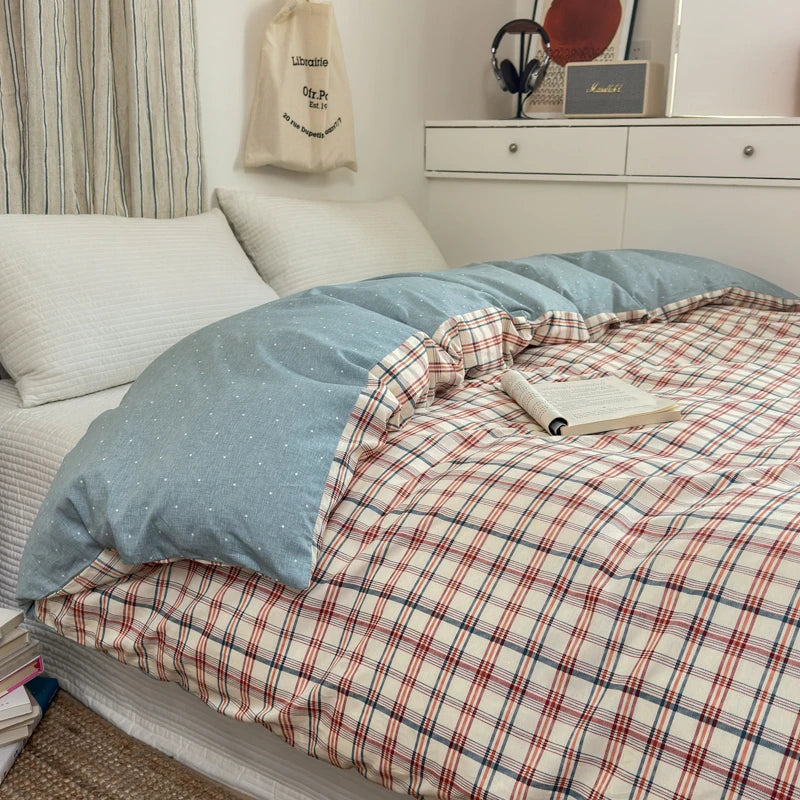 Cotton Plaid Duvet Cover Set – Soft & Breathable Bedding (2 Pillowcases)