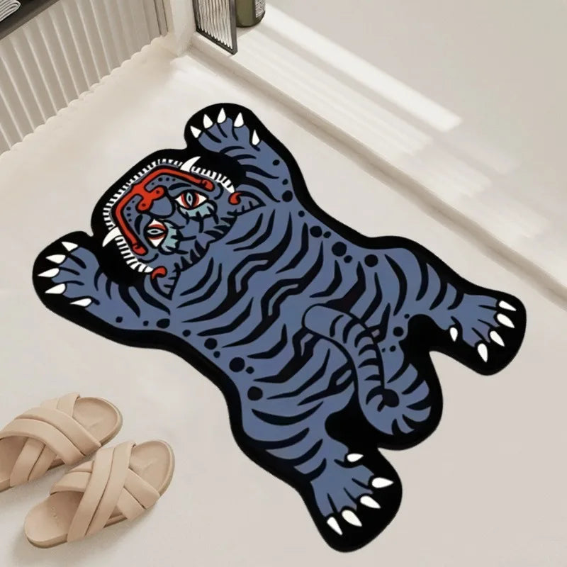 Crystal Velvet Bathroom Floor Mat With Tiger Pattern, Anti-Slip And Wear-Resistant Bathroom Absorbent Rug Home Decoration