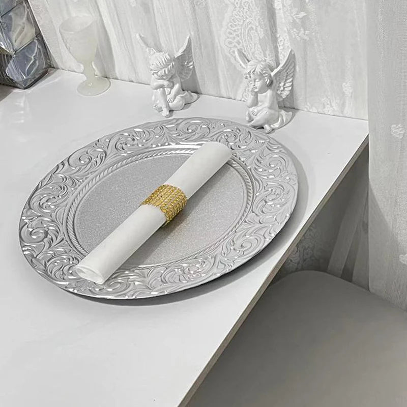 Vintage European Style Charger Plate – Decorative Plastic Dinner & Serving Tray