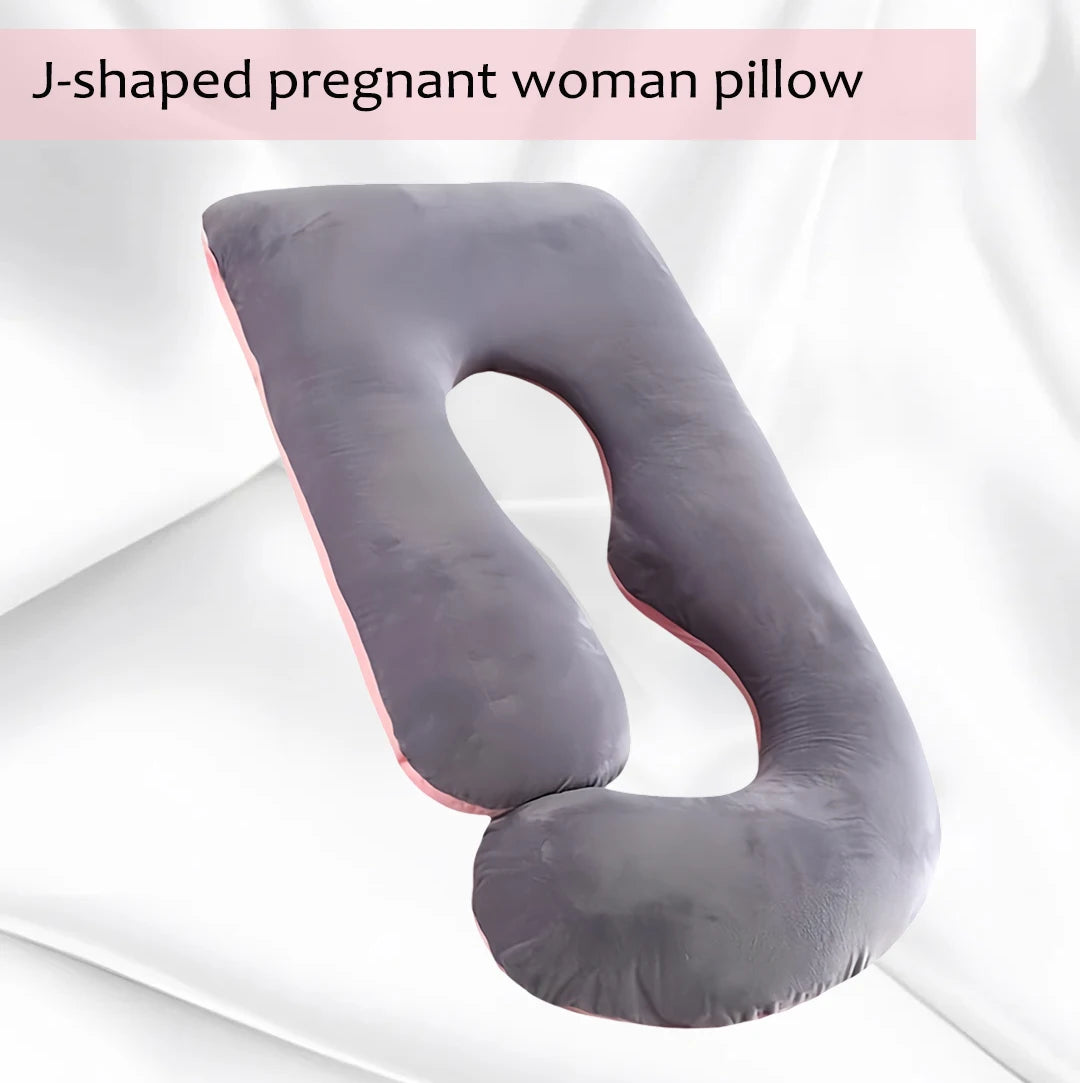 A Multi-Functional Crystal Velvet Pregnancy Pillow with Multiple Colors Available, Waist Protection Side Sleeping Pillow, Removable and Washable J-Shaped Belly Support Pregnancy Pillow, Holiday Gift