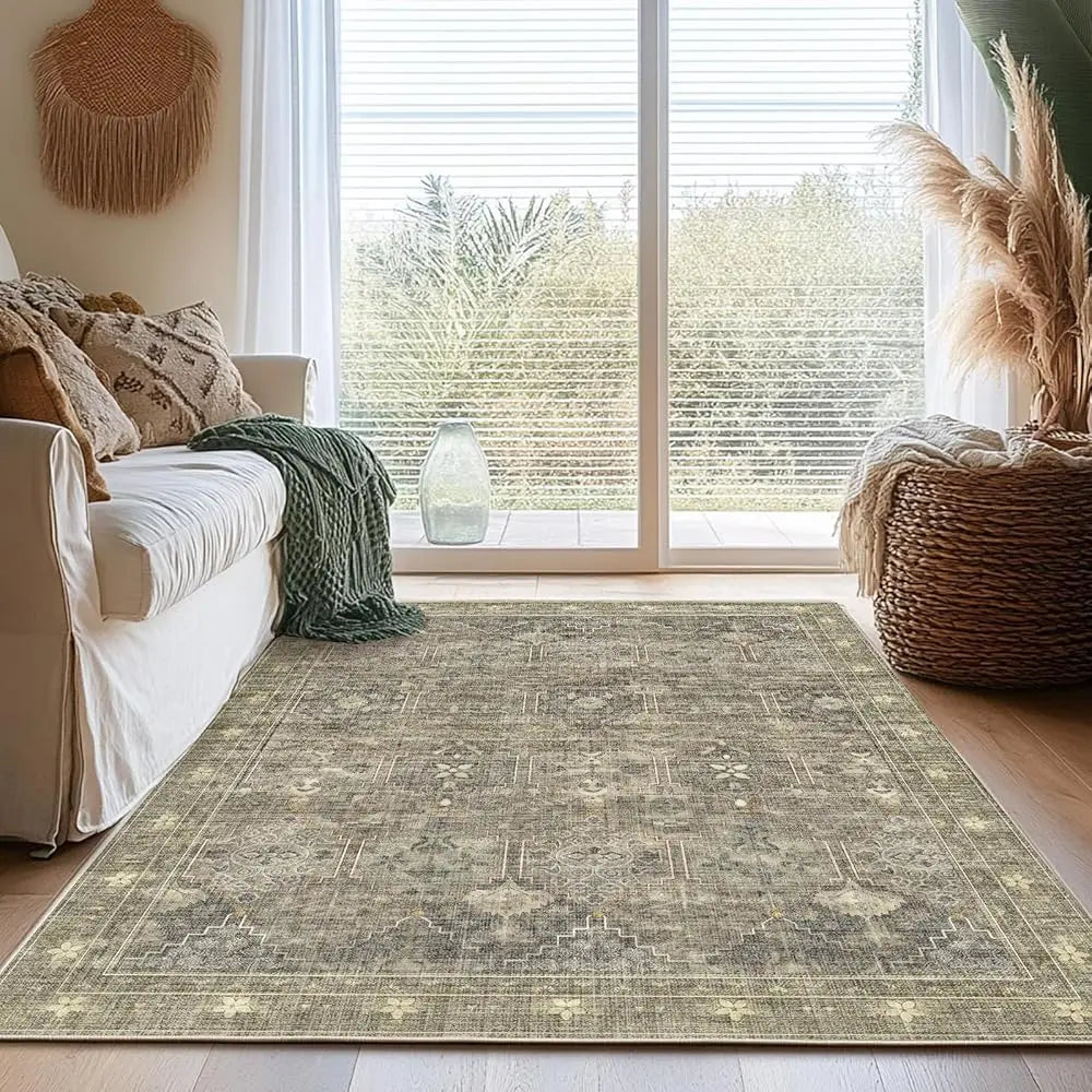 3X5 Washable Rug Persian Floral Small Area Rugs Washable Non-Slip Throw Rug Low Pile,Ultra-Thin Polyester Under Table Carpet