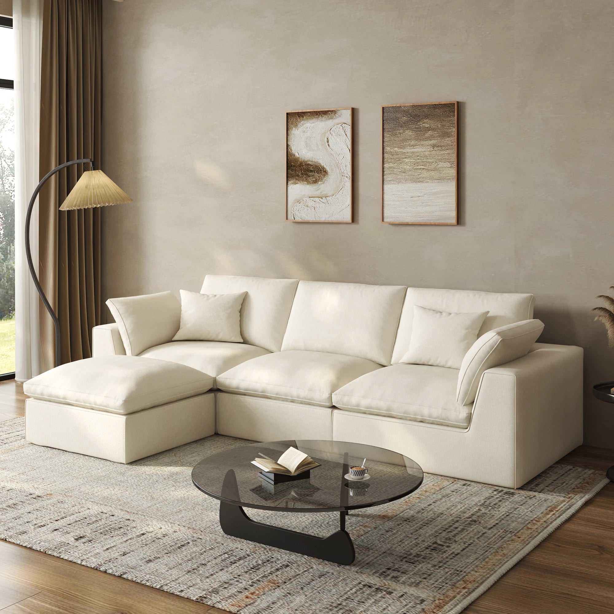 3 seat Convertible Sectional Sofa L Shaped Couch for Small Apartment Reversible Sectional Couch for Living Room,white