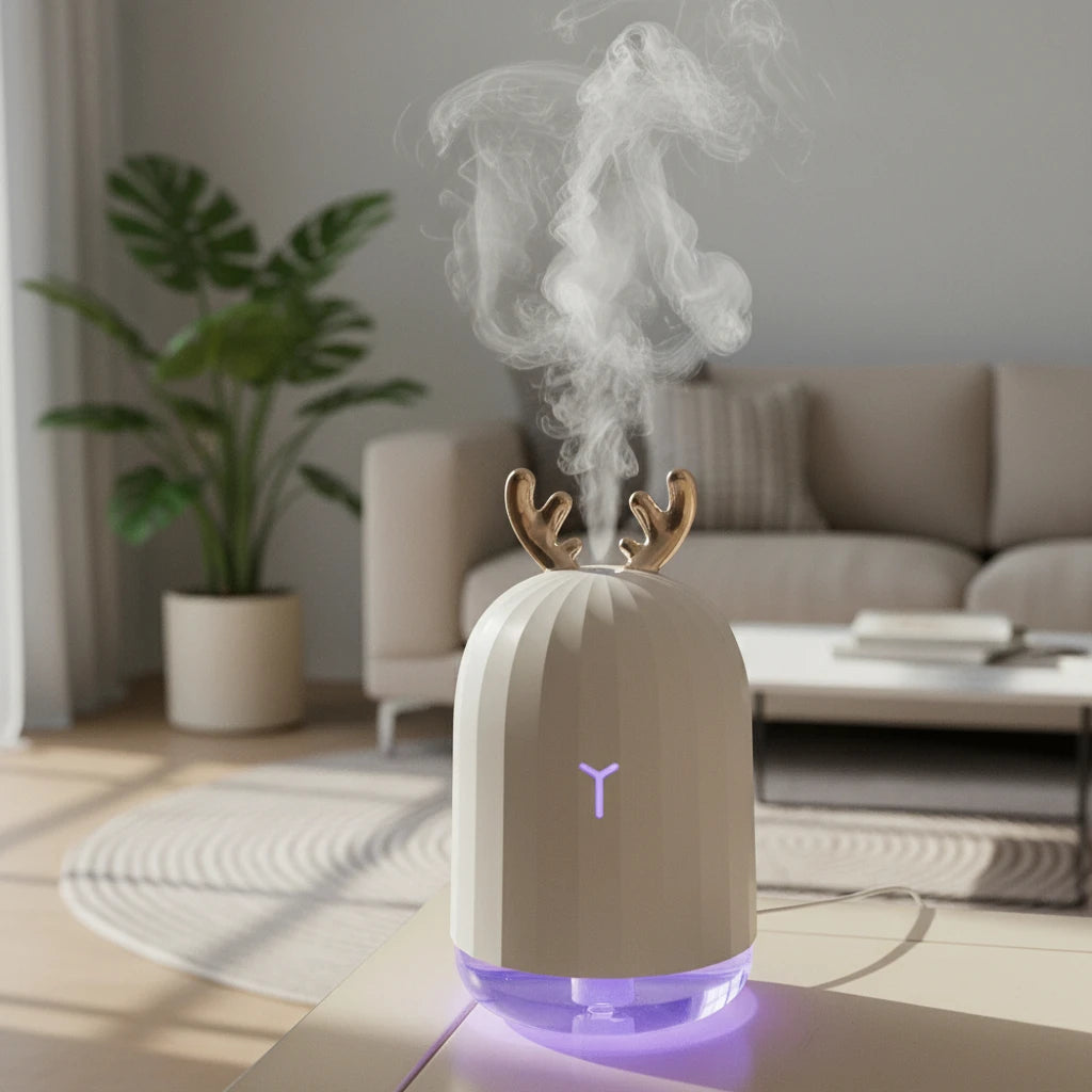 Mini Diffuser Portable deer humidifier with color LED lights, automatic shutdown, ultra quiet, suitable for sleep and relaxation