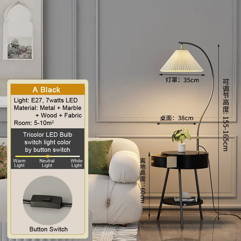 LED Tea Table Floor Lamp Living Room Decoration Bedroom Bedside Lighting Modern Marble Stand Light Black Beige E27