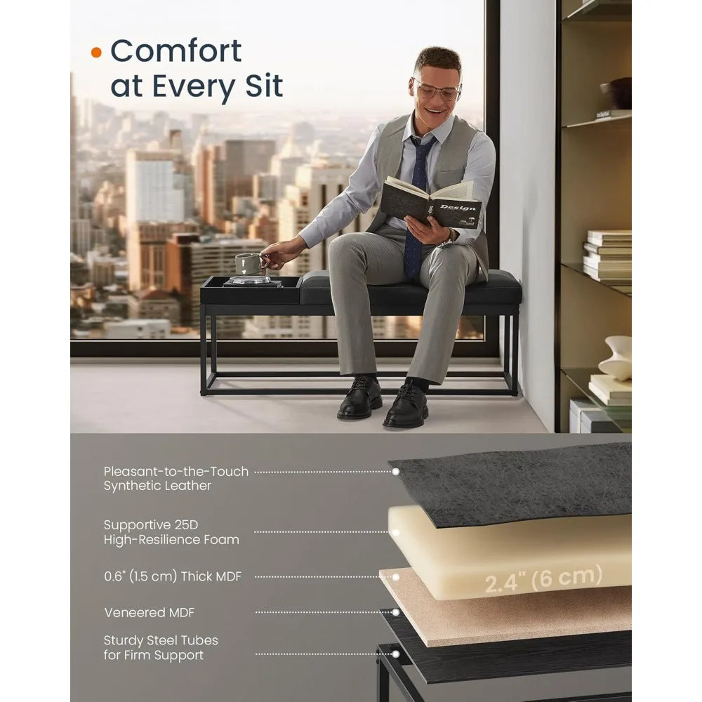 Reversible Top Storage Ottoman Bench with Tray – End-of-Bed Bench