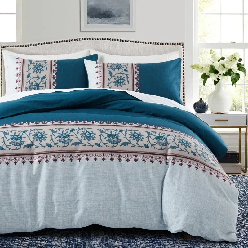 Grey Feather Duvet Cover Set – Full / Queen Reversible Boho Bird Plume Bedding Set