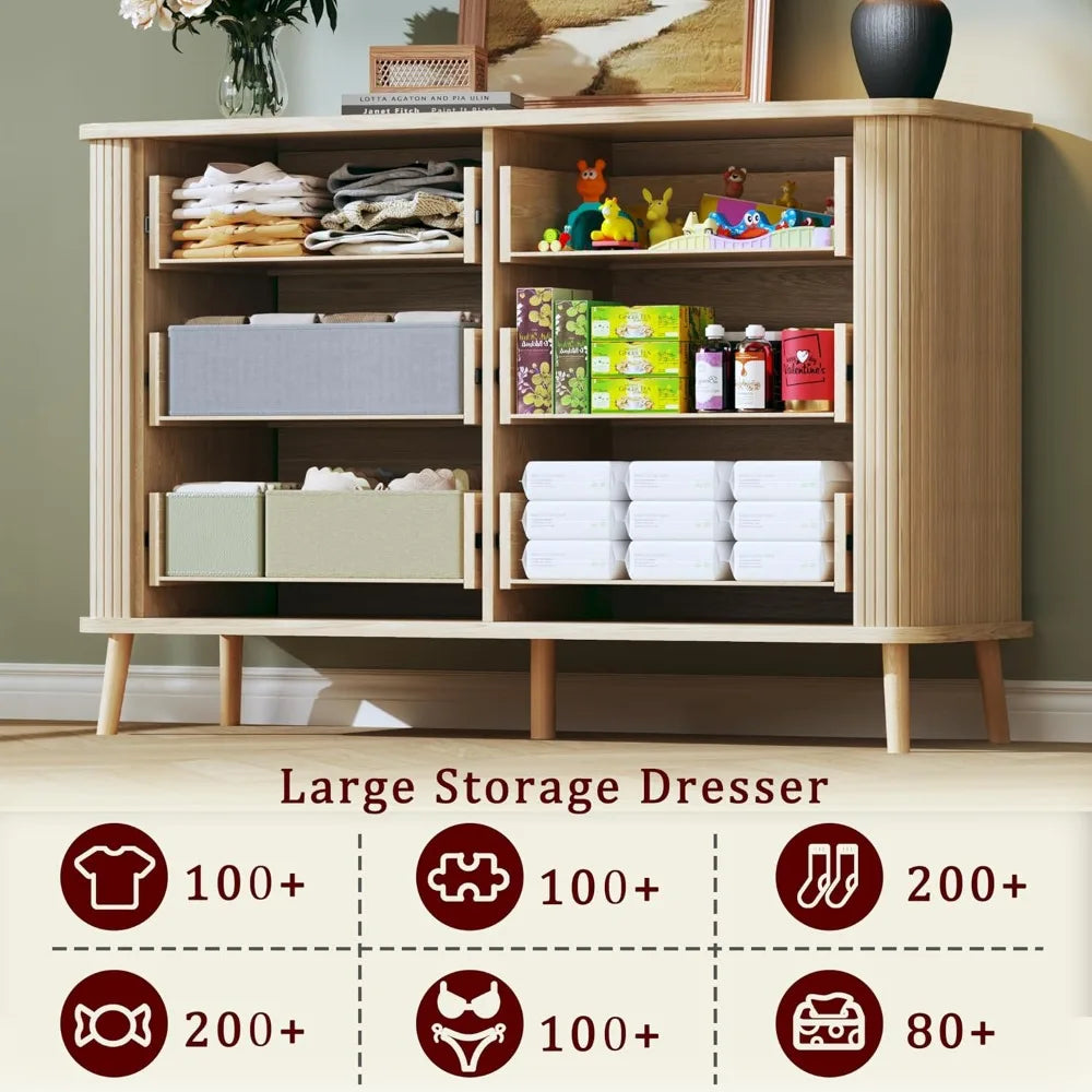 6 Drawers Dresser for Bedroom, Mid Century Modern Chests of Drawers, Curved Profile Design, Wide Wood Storage Dresser