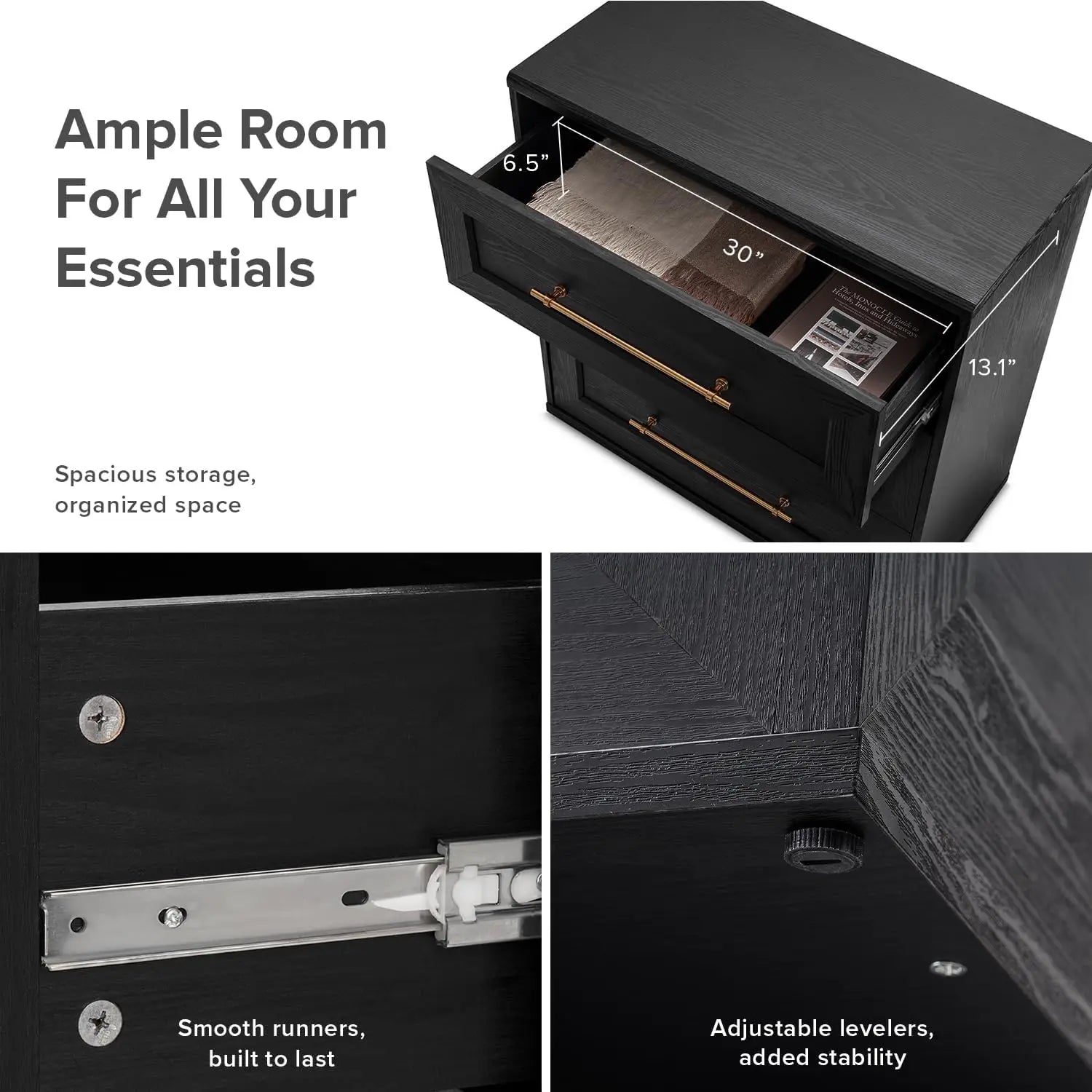 Blake 3 Drawer Dresser for Bedroom, Chest of Drawers, Wood Organizer, Modern Farmhouse, Tall Night Stand, Enhanced Safety