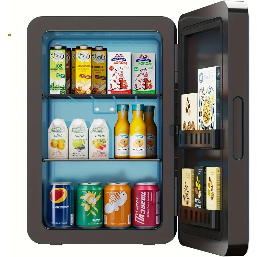 22L 30Cans Mini Fridge for Bedroom 12V DC Portable Cooler and Warmer with Glass Front Compact Refrigerator Ideal for Car Office