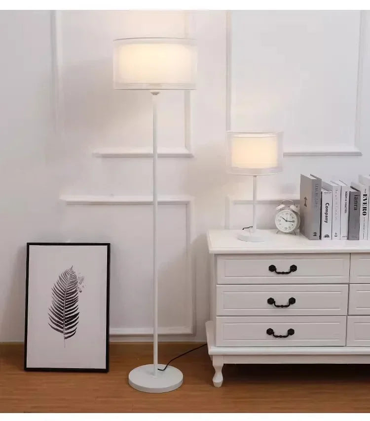 LED Modern Creative Circular White Black Fabric Lampshade Floor Lamp Living Room Bedroom Home Indoor Atmosphere Decoration Light