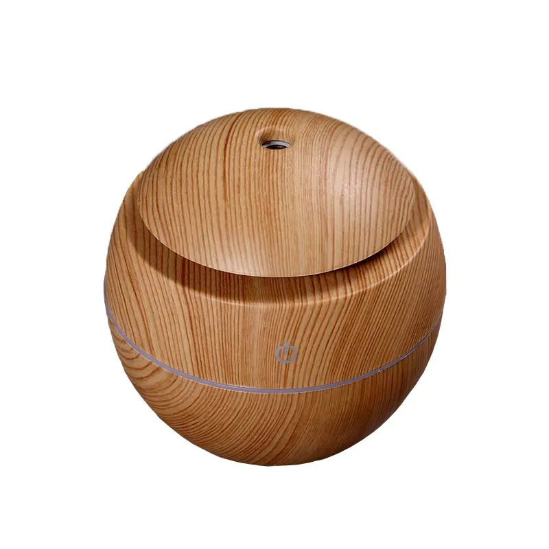 200ml USB Small Ball 7 Colorful Light Bass Noise Reduction Mushroom Humidifier Mini Wood Grain Round Hollow Aroma Diffuser