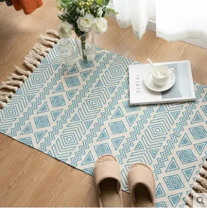 Nordic Cotton And Linen Knit Rug Ethnic Style Carpet Tassel Small Rug Bedroom Kitchen Rugs Mat Boho Washable Home Decoration