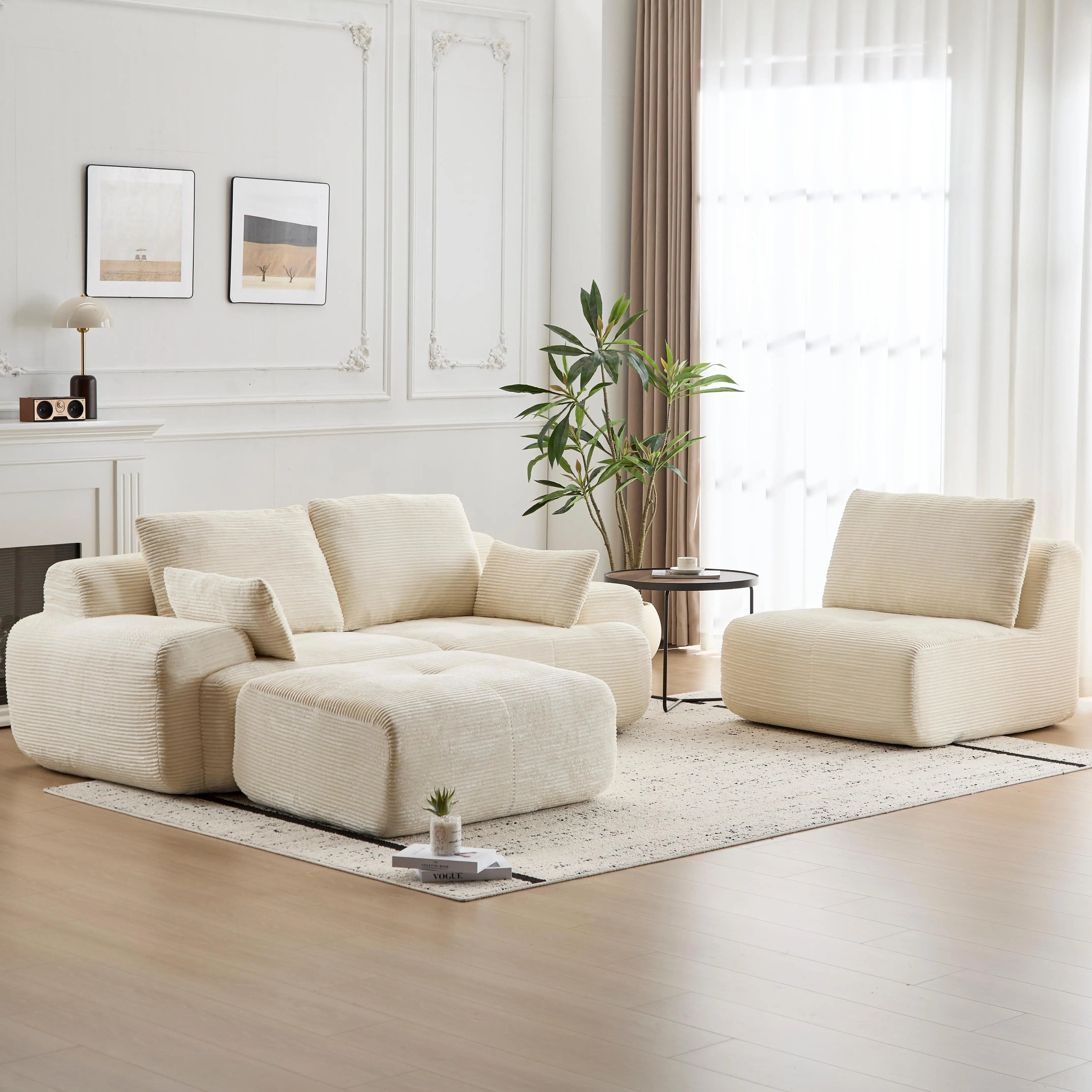 Modern Memory Foam Compressed Sofa,Large Sectional Couches for Living Room,Corduroy No Assembly Sofa,Deep Seat Loveseat Sofa