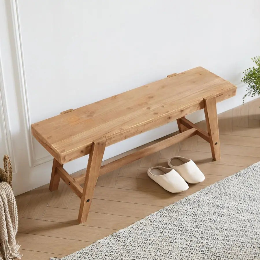 Solid Wood Entryway Bench – 43.4″ Rustic Dining Bench with Angled Legs