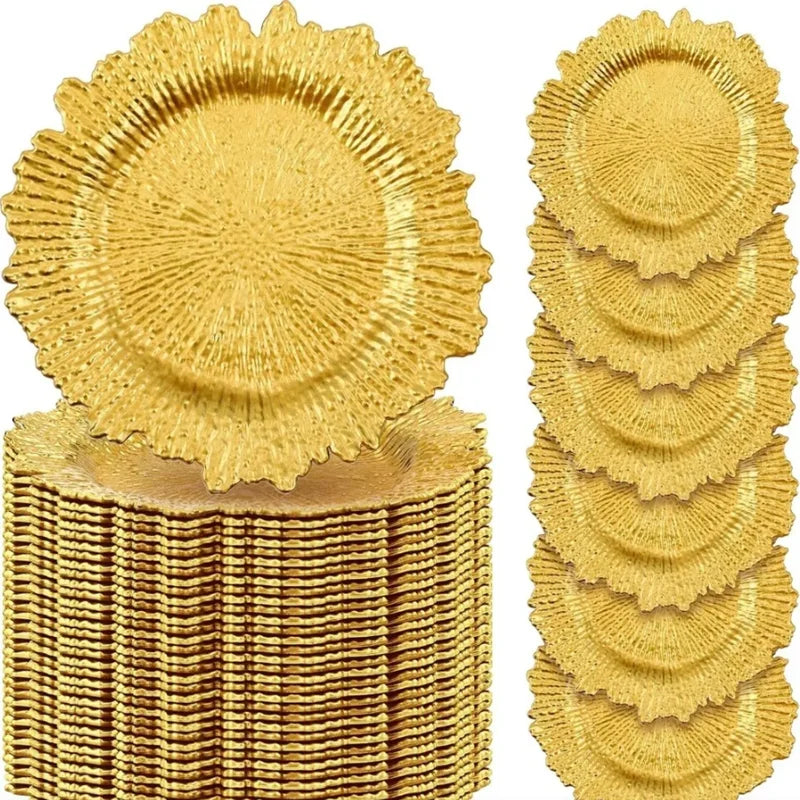 50PCS Reef Charger Plates – 13″ Plastic Floral Decorative Wedding Chargers