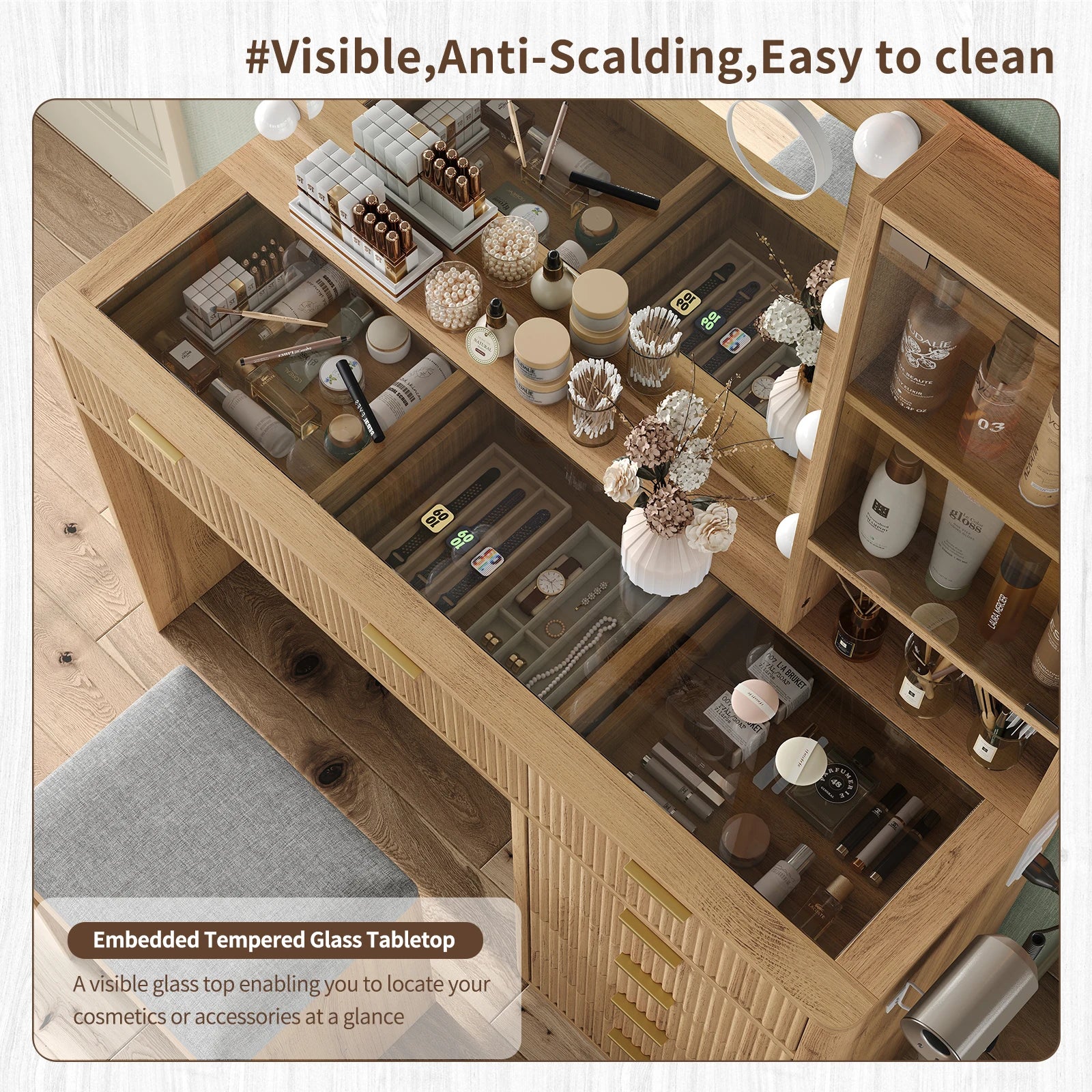 Bedroom Makeup Vanity Desk with Led Mirror, 7 Drawers