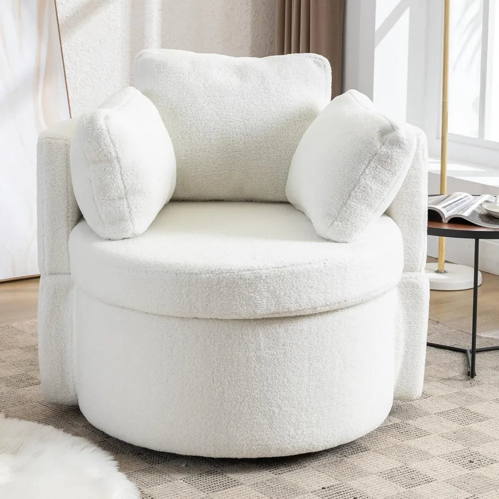 Oversized Swivel Barrel Accent Chair – Modern Bouclé Lounge Club Chair with Pillows