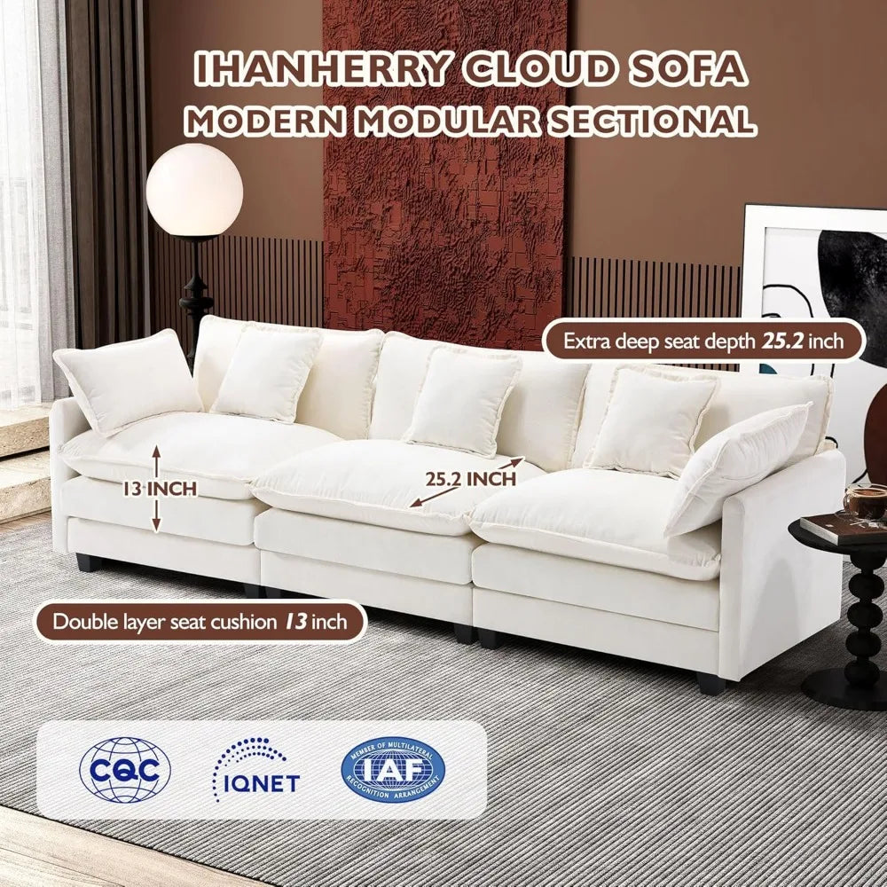 111.4 Inch 3-Person Cloud Sofa, Modular Sectional Couch, Modern Deep Seating Sofa for Living Room, Comfortable Double