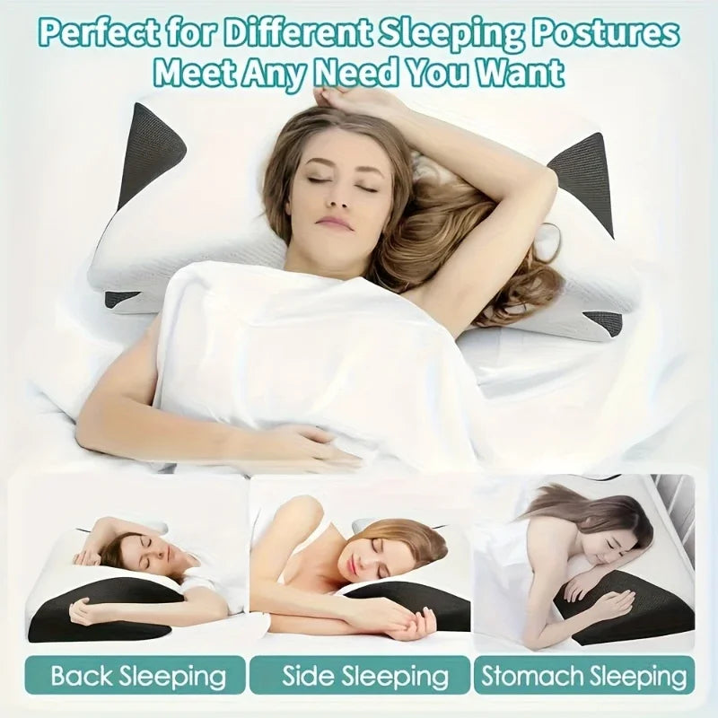 Ergonomic Neck Horn Pillow for Side, Back, and Stomach Sleepers - Contoured Design, Shoulder Relaxation, Soft Yet Firm Support