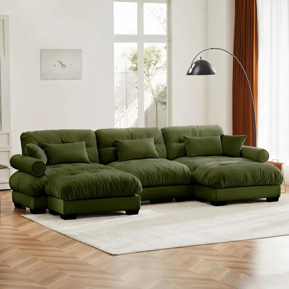 Velvet Modular Sectional Sofa,130" W Oversized U Shape Cloud Couch with 2 Ottomans,Free Combined 3 Seater Comfy Sofa