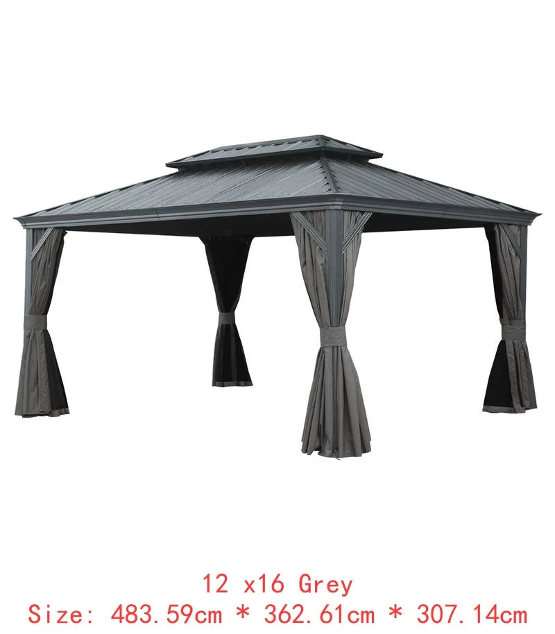 14x22 Hardtop Gazebo, Upgraded Metal Canopy with Drainage System, Dual-Layer Galvanized Steel Roof, Includes Curtains &