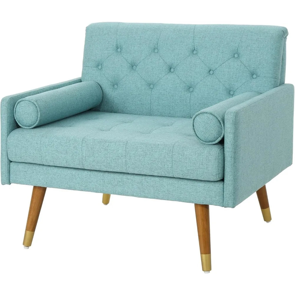 Mid-Century Style Upholstered Armchair with Tufted Back, Blue Accent Chair for Living Room or Bedroom, Single Sofa for Modern Ho
